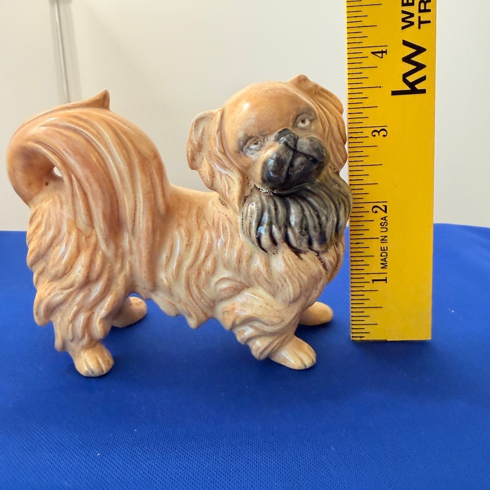 Vintage Pekingese Dog Figurine Ceramic Glazed Tan Brown Collectible Statuette - Picture 5 of 12